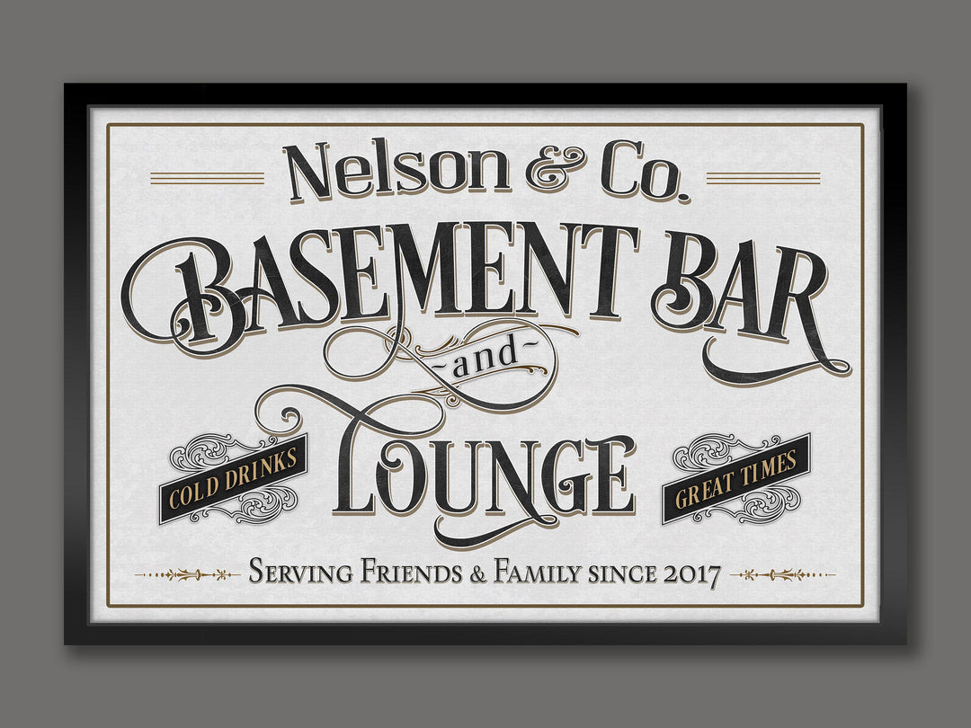 Basement Bar and Lounge Sign | Custom Framed Basement Bar Sign | Framed Name Sign | Framed Canvas | Basement Bar Wall Decor | Canvas Decor