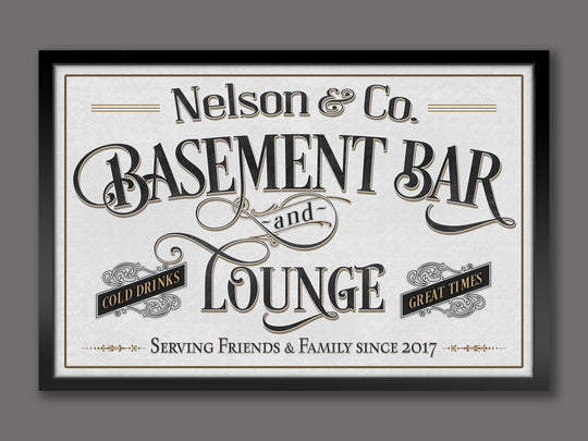 Basement Bar and Lounge Sign | Custom Framed Basement Bar Sign | Framed Name Sign | Framed Canvas | Basement Bar Wall Decor | Canvas Decor