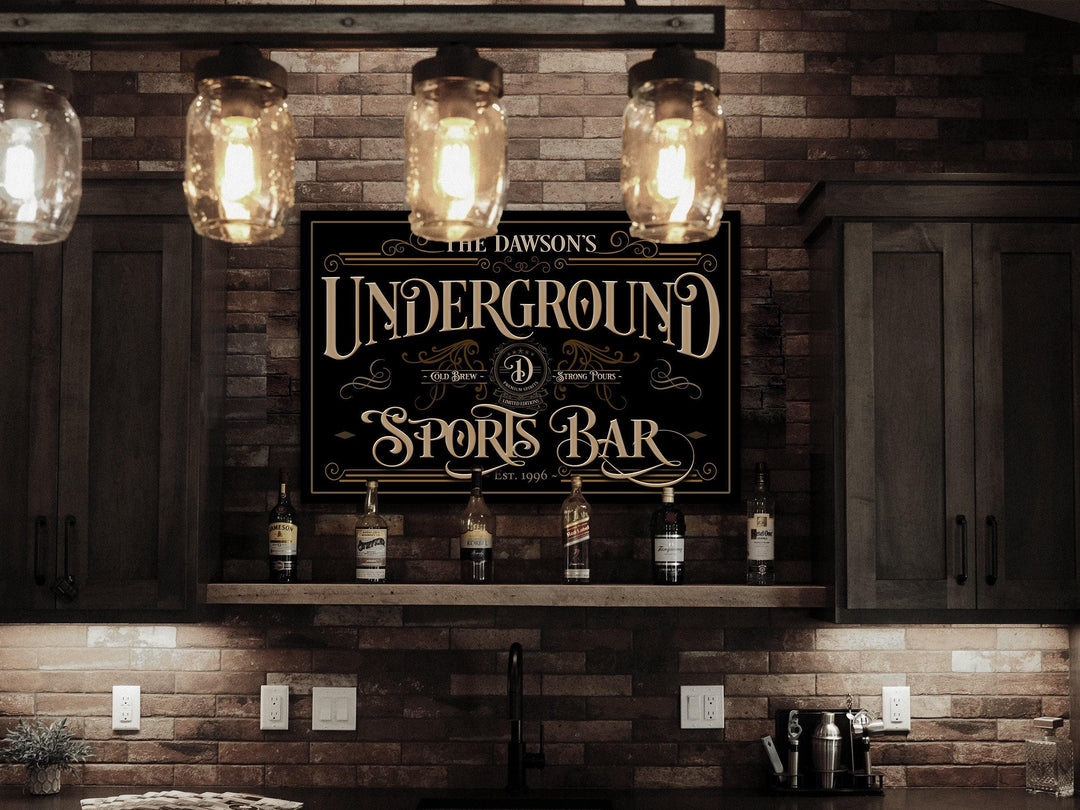 Custom Sports Bar Sign | Basement Sports Bar Sign | Underground Bar Sign | Lower Level Bar Sign | Large Canvas | Vintage Bar Sign