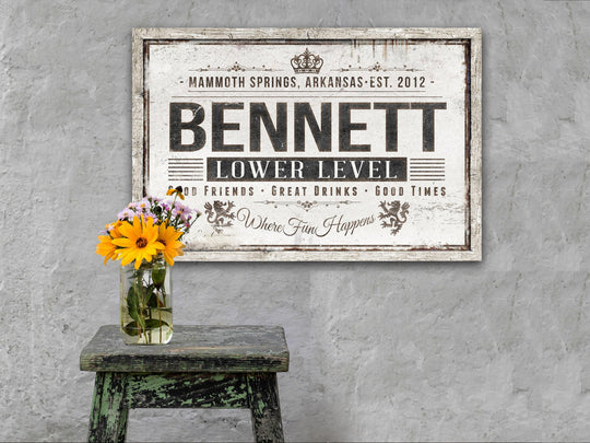 Lower Level Bar Sign | Basement Bar Sign | Personalized Bar Sign | Family Name Sign | Modern Farmhouse Decor | Large Metal or Canvas Sign