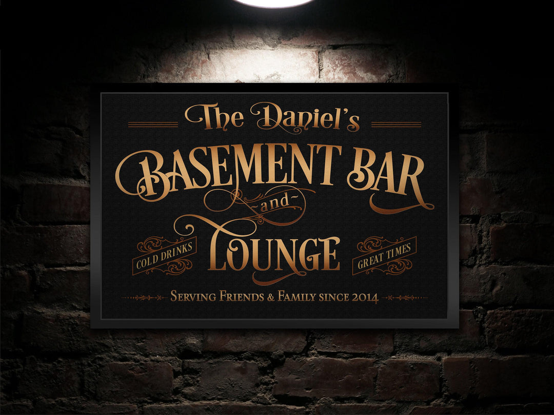 Basement Bar and Lounge Sign Dark Version | Custom Framed Basement Bar Sign | Framed Name Sign | Framed Canvas | Basement Bar Wall Decor