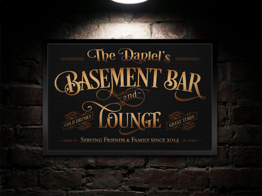 Basement Bar and Lounge Sign Dark Version | Custom Framed Basement Bar Sign | Framed Name Sign | Framed Canvas | Basement Bar Wall Decor
