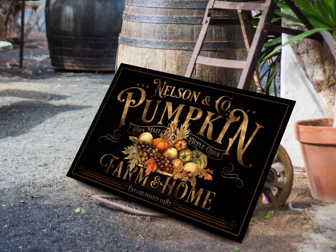 Personalized Pumpkin Farm Sign | Farmhouse Pumpkin Sign | Vintage Pumpkin Farm Sign | Large Metal Sign | Large Canvas Sign