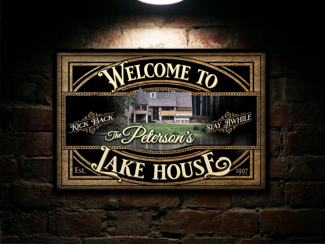 Welcome Lake House Sign | Personalized Lake House Sign | Lake House Gift Wall Art | Lake Wall Decor | Metal Lake Sign | Canvas Lake Sign