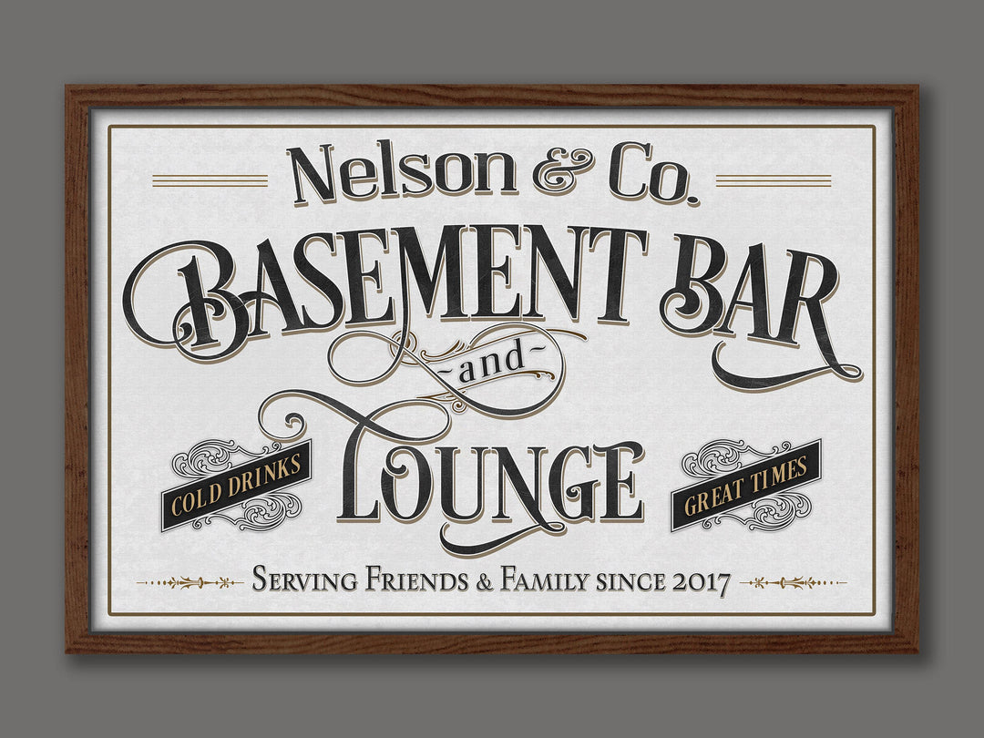 Basement Bar and Lounge Sign | Custom Framed Basement Bar Sign | Framed Name Sign | Framed Canvas | Basement Bar Wall Decor | Canvas Decor