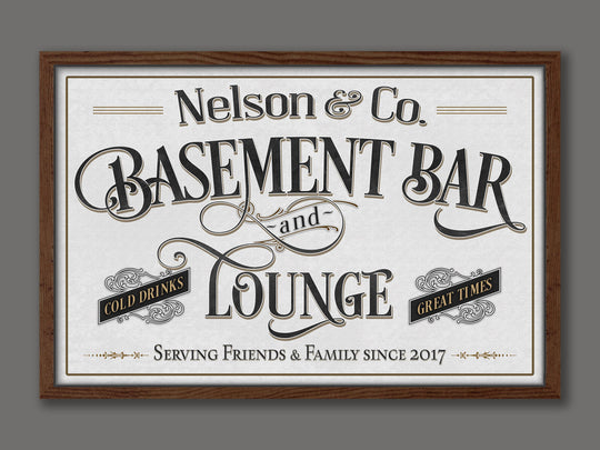 Basement Bar and Lounge Sign | Custom Framed Basement Bar Sign | Framed Name Sign | Framed Canvas | Basement Bar Wall Decor | Canvas Decor