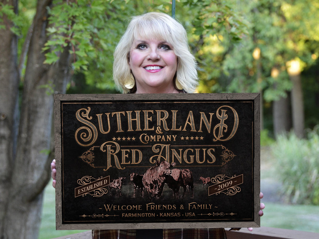 Red Angus Cattle Sign | Red Angus Cattle Ranch Sign | Cattle Farm Sign | Vintage Red Angus Farm Sign | Farmhouse Cattle Sign | Metal Print