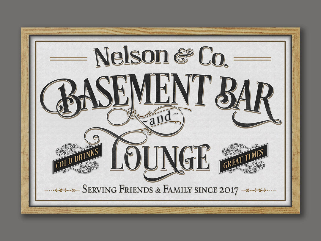 Basement Bar and Lounge Sign | Custom Framed Basement Bar Sign | Framed Name Sign | Framed Canvas | Basement Bar Wall Decor | Canvas Decor