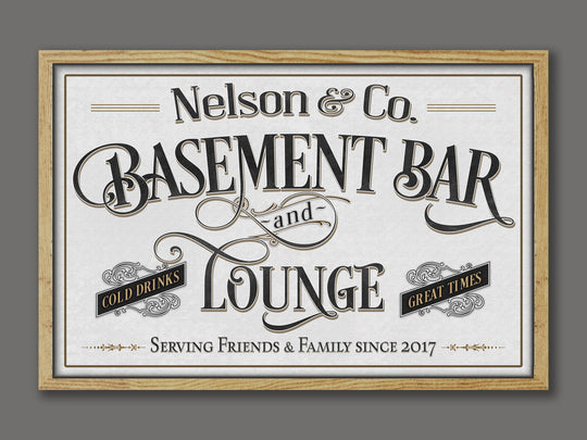 Basement Bar and Lounge Sign | Custom Framed Basement Bar Sign | Framed Name Sign | Framed Canvas | Basement Bar Wall Decor | Canvas Decor