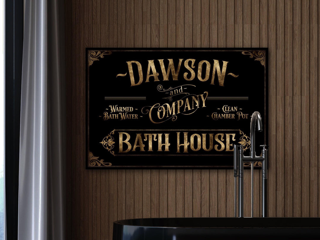 Personalized Bath House Sign | Family Name Bathroom Sign | Bath House Sign | Powder Room Sign | Farmhouse Decor | Dark Vintage Bath Sign