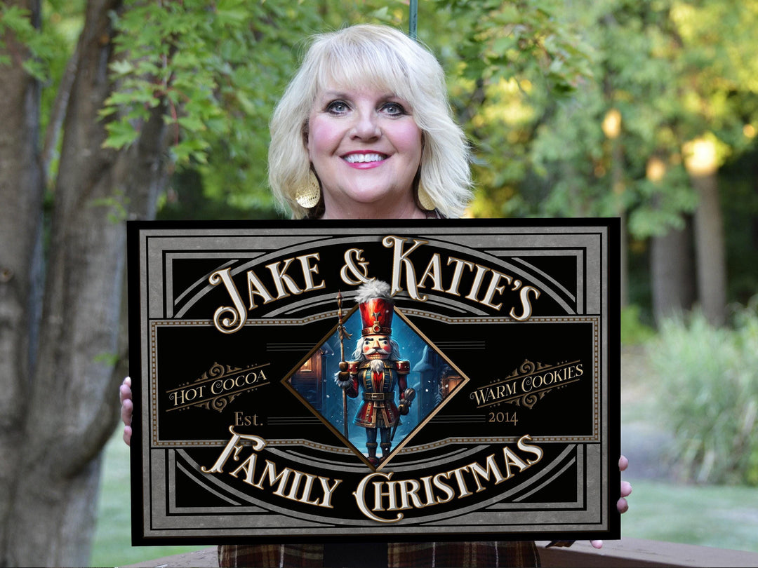 Personalized Family Christmas Nutcracker Sign | Old Fashioned Christmas Sign | Vintage Christmas Sign | Large Metal Sign | Large Canvas Sign
