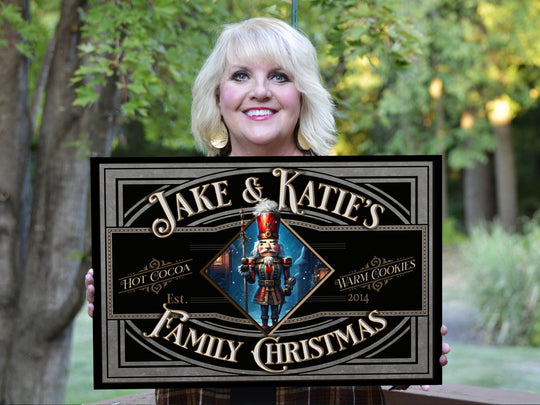 Personalized Family Christmas Nutcracker Sign | Old Fashioned Christmas Sign | Vintage Christmas Sign | Large Metal Sign | Large Canvas Sign