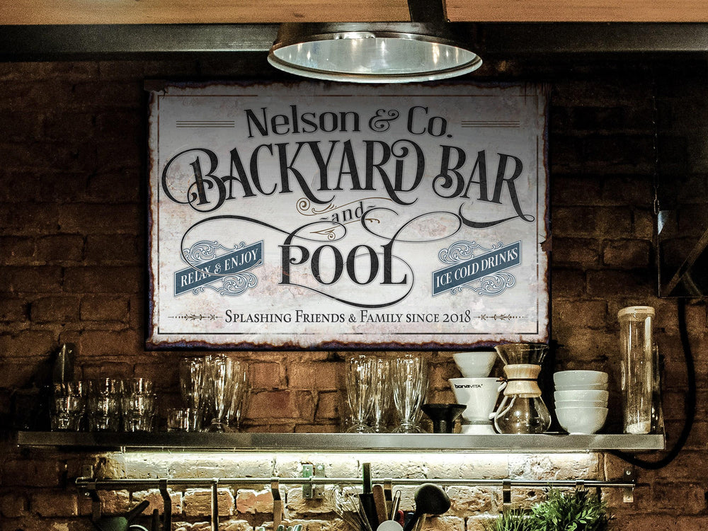 Custom Backyard Pool Bar Sign | Patio Pool Bar Sign | Porch Bar Sign | Name Sign | Modern Farmhouse Decor | Large Metal Sign | Light Color