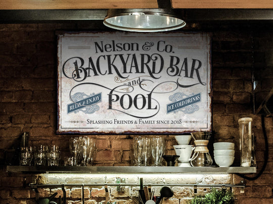 Custom Backyard Pool Bar Sign | Patio Pool Bar Sign | Porch Bar Sign | Name Sign | Modern Farmhouse Decor | Large Metal Sign | Light Color