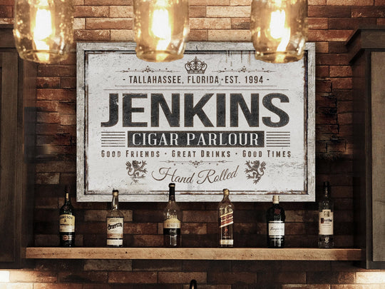 Custom Cigar Parlor Sign | Cigar Bar Sign | Personalized Cigar Sign | Family Name Sign | Modern Farmhouse Decor | Large Metal or Canvas Sign
