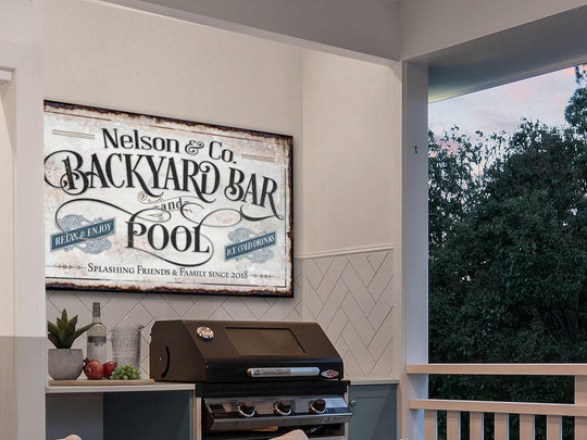 Custom Backyard Pool Bar Sign | Patio Pool Bar Sign | Porch Bar Sign | Name Sign | Modern Farmhouse Decor | Large Metal Sign | Light Color