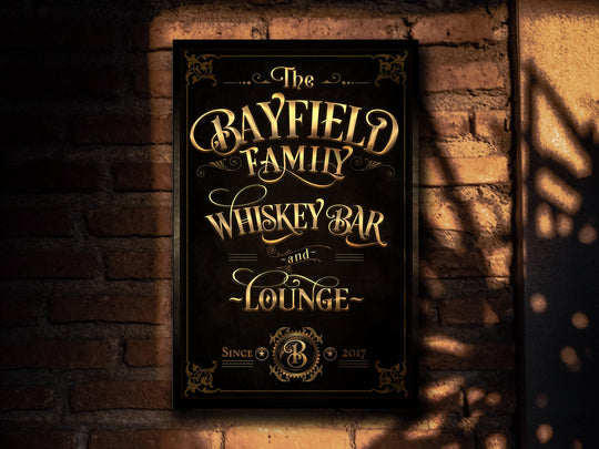 Whiskey Bar Sign, Vertical Bar Wall Decor, Personalized Lounge Sign, Family Whiskey Lounge, Family Name Whiskey, Large Canvas & Metal