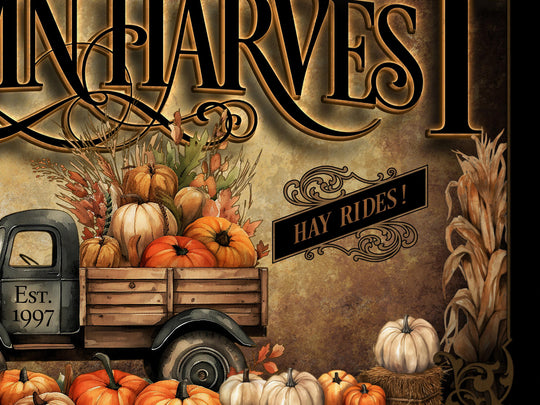 Personalized Autumn Harvest Family Name Sign | Farmhouse Pumpkin Truck Sign | Vintage Pumpkin Sign | Large Metal Sign | Large Canvas Sign