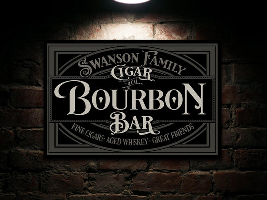 Cigar & Bourbon Bar Sign | Cigar Bar Sign | Bourbon Bar Sign | Family Name Decor | Personalized Bar Sign | Farmhouse Sign | Large Metal Sign