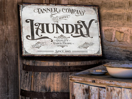 Light Distressed  Rust  Personalized Family Name Laundry Sign