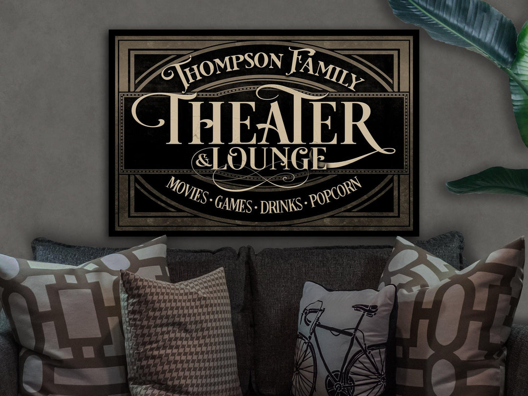 Personalized Home Theater Lounge | Theater and Lounge Sign | Family Theater Decor | Game Room Sign | Modern Farmhouse | Large Metal Sign