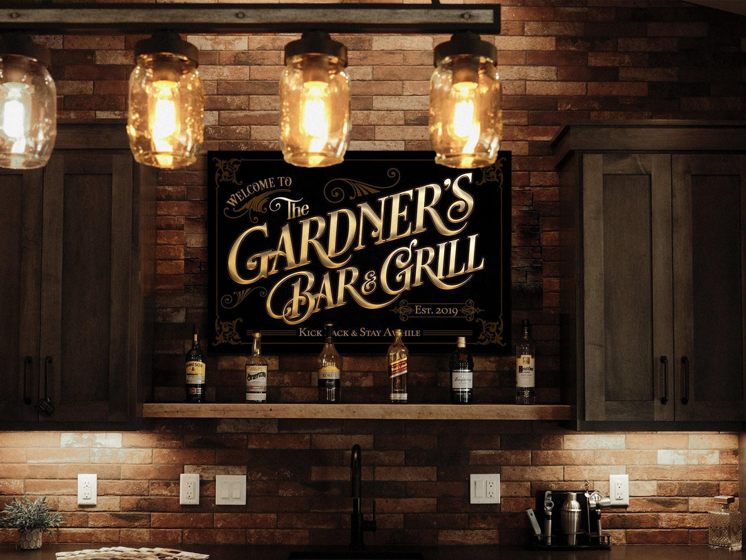 Custom Family Bar and Grill Sign | Family Name Patio Bar Sign | Porch Bar Sign | Name Sign | Modern Farmhouse Decor | Large Metal Sign
