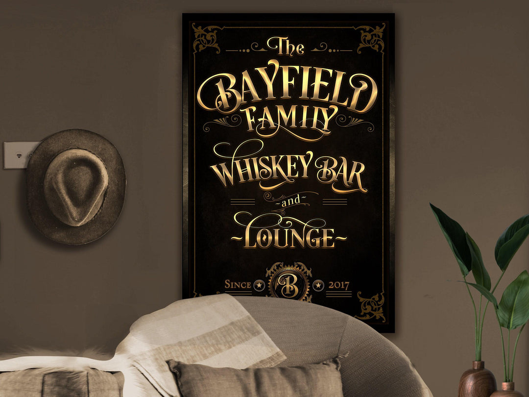 Whiskey Bar Sign, Vertical Bar Wall Decor, Personalized Lounge Sign, Family Whiskey Lounge, Family Name Whiskey, Large Canvas & Metal