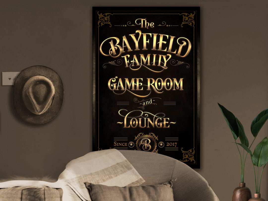 Family Game Room Sign, Vertical Bar Wall Decor, Personalized Lounge Sign, Family Lounge Sign, Family Name Lounge, Large Canvas or Metal