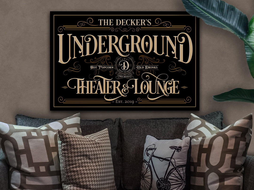 Home Theater Sign | Basement Theater Sign | Underground Theater Sign | Lower Level Theater Sign | Large Canvas | Vintage Theater Sign