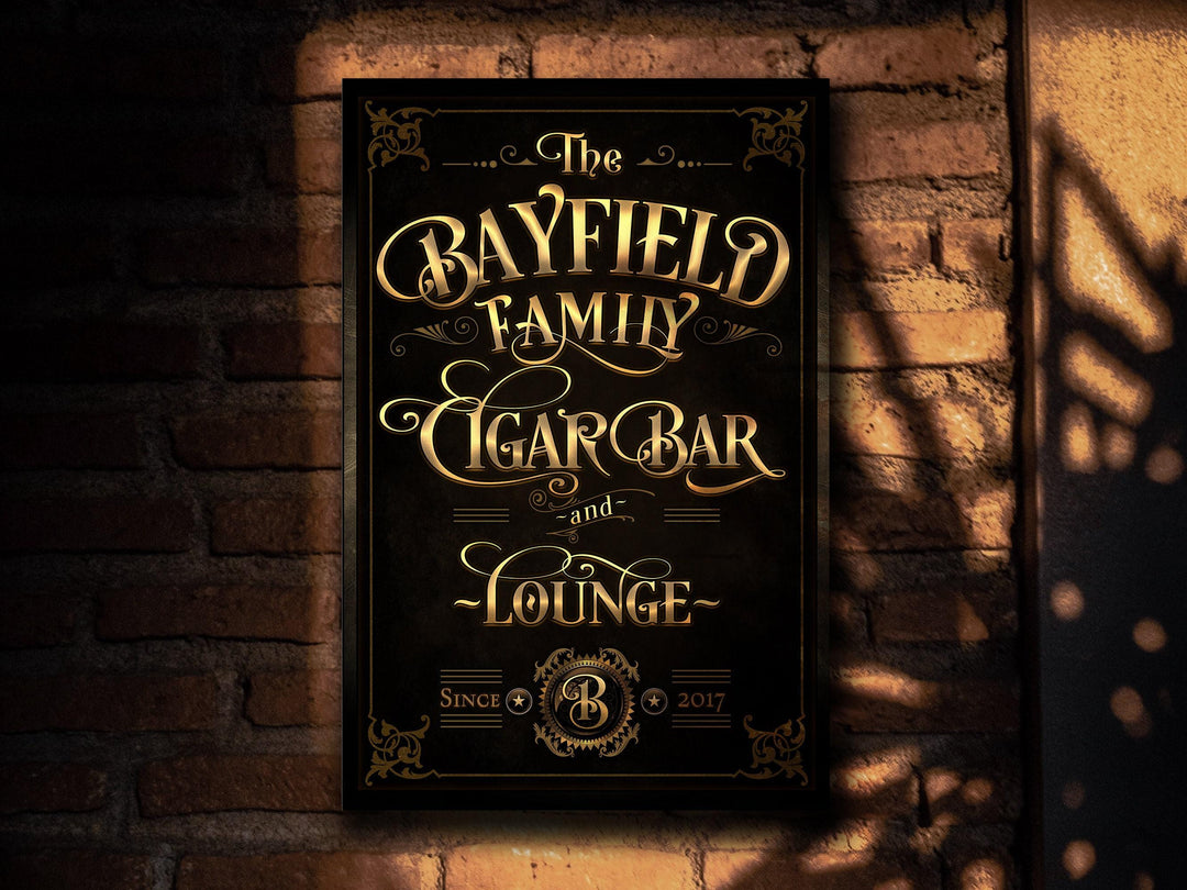 Cigar Bar & Lounge Sign, Vertical Bar Wall Decor, Personalized Lounge Sign, Custom Cigar Bar Sign, Family Name Lounge, Large Canvas or Metal