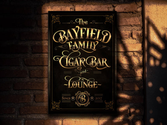 Cigar Bar & Lounge Sign, Vertical Bar Wall Decor, Personalized Lounge Sign, Custom Cigar Bar Sign, Family Name Lounge, Large Canvas or Metal