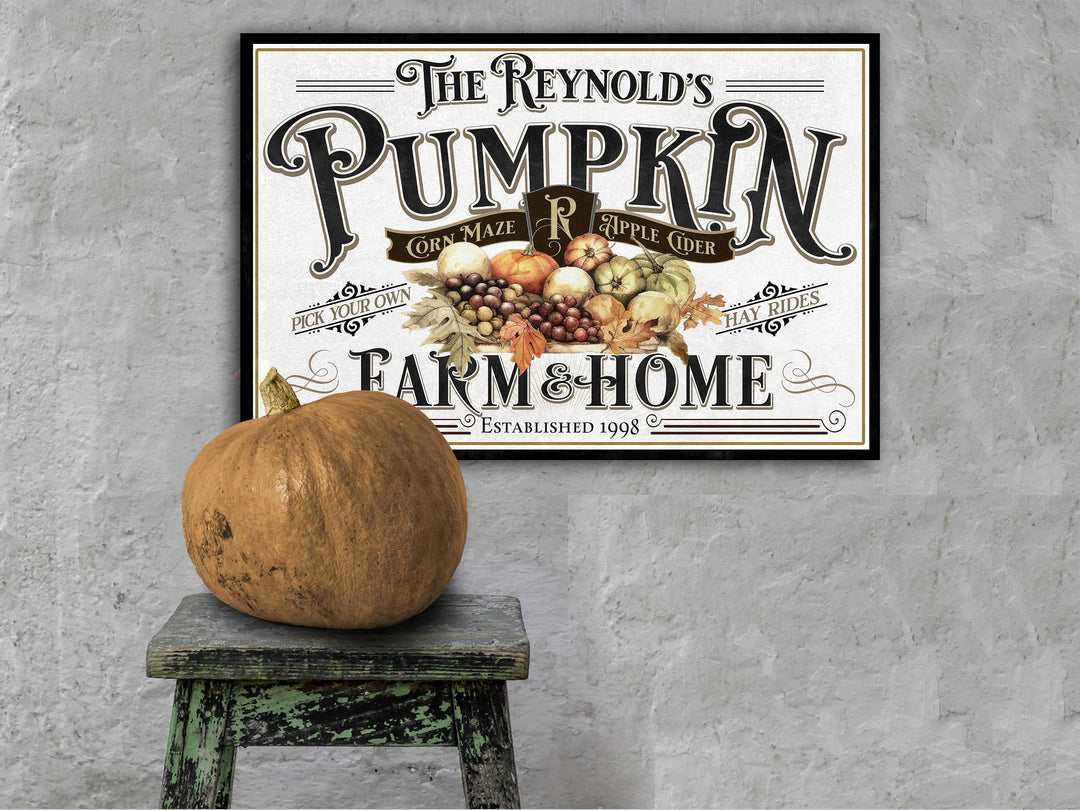 Personalized Pumpkin Farm Sign | Farmhouse Pumpkin Sign | Vintage Pumpkin Farm Sign | Large Metal Sign | Large Canvas Sign