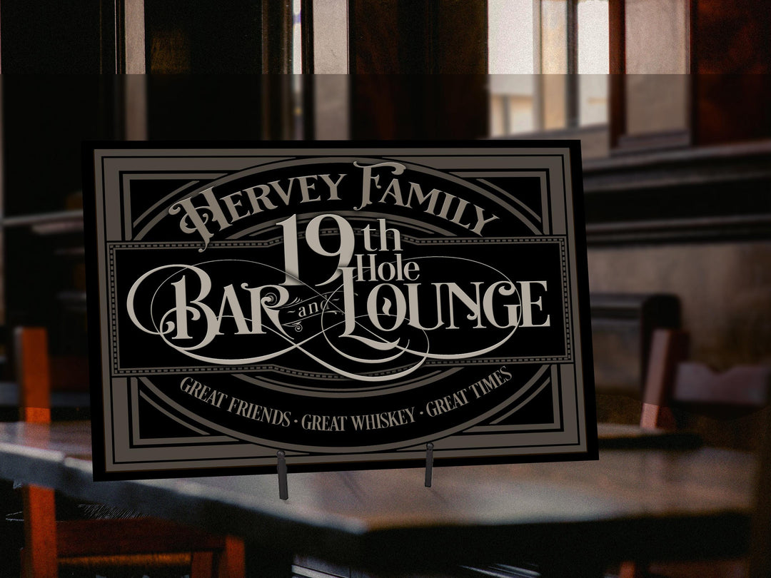 19th Hole Bar Sign | Personalized 19th Hole Sign | Golf Sign Style | Earthy Taupe Scheme | Golf Lounge Sign | Free International Shipping