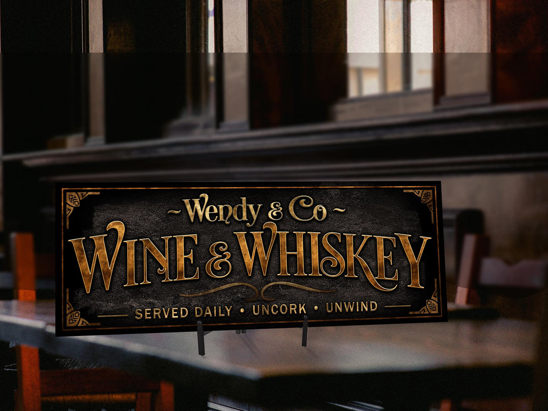 Wine & Whiskey Sign | Vintage Wine Sign | Personalized Wine and Whiskey Sign | Vintage Whiskey Sign | Free International Shipping