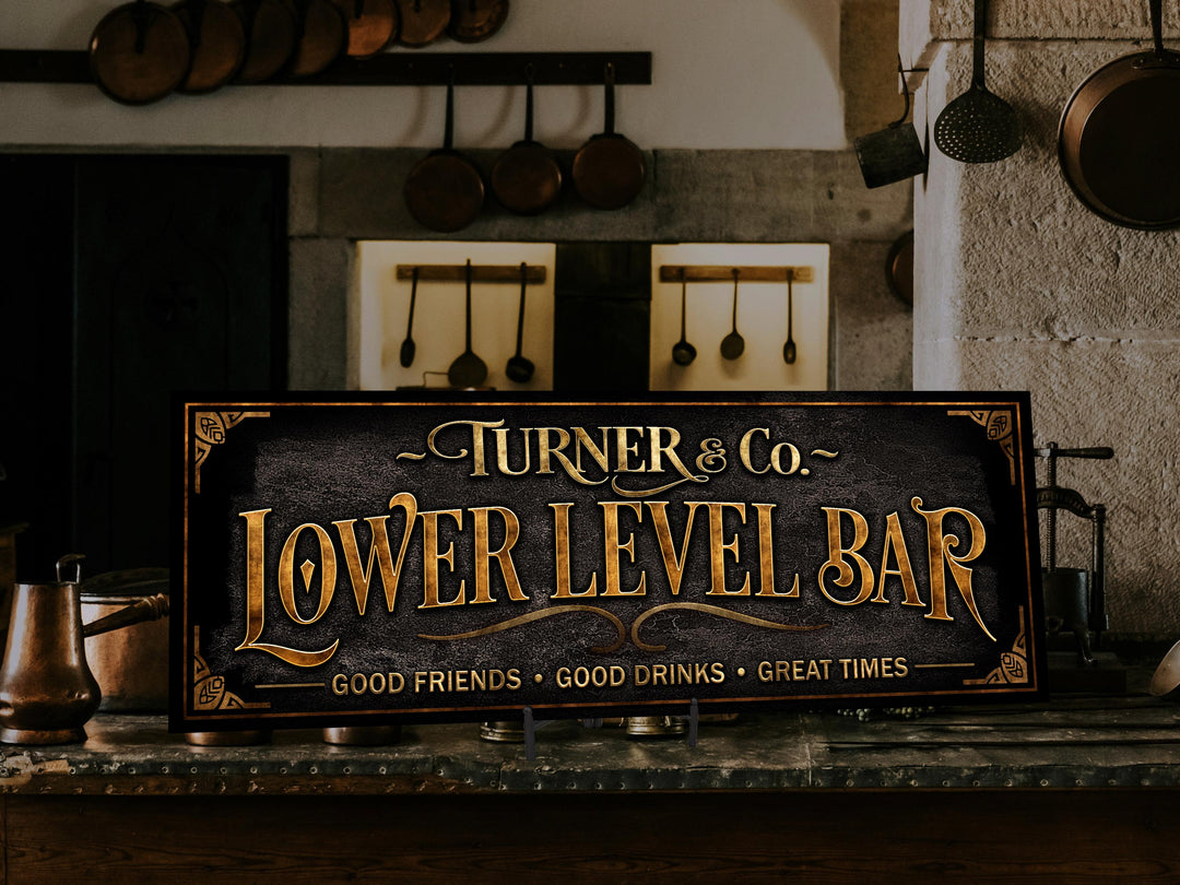 Lower Level Bar Sign | Basement Bar Sign | Personalized Lower Level Sign | Vintage Bar Sign | Free International Shipping