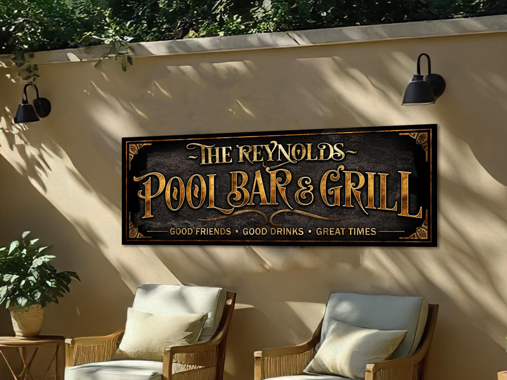 Pool Bar & Grill Sign | Custom Pool Bar Sign | Personalized Pool Sign | Vintage Pool and Grill Sign | Free International Shipping