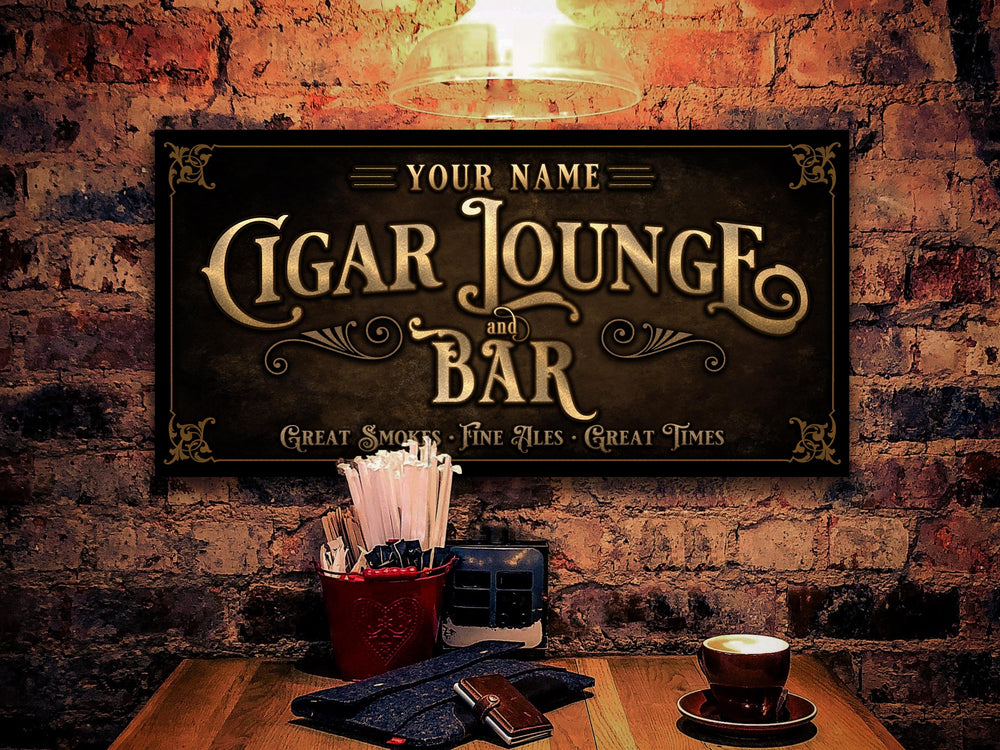 Cigar Lounge and Bar Sign | Personalized Bar Sign | Cigar Parlor Sign | Free International Shipping