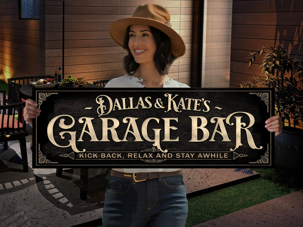 Personalized Garage Bar Sign with Family Name | Earthtone Garage Bar Sign | Customized Family Garage Bar Sign | Light Vintage Taupe