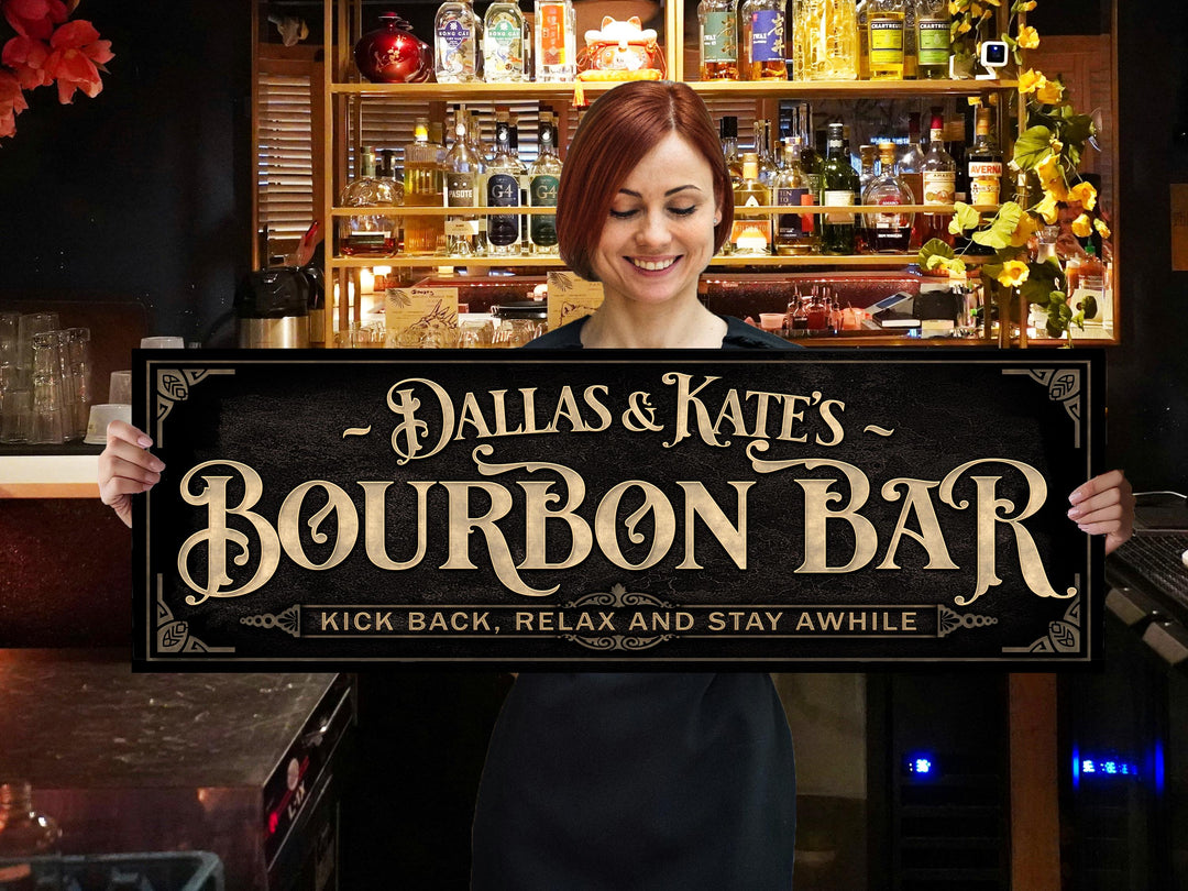 Personalized Bourbon Bar Sign with Family Name | Earthtone Bourbon Bar Sign | Customized Family Bourbon Bar Sign | Light Vintage Taupe