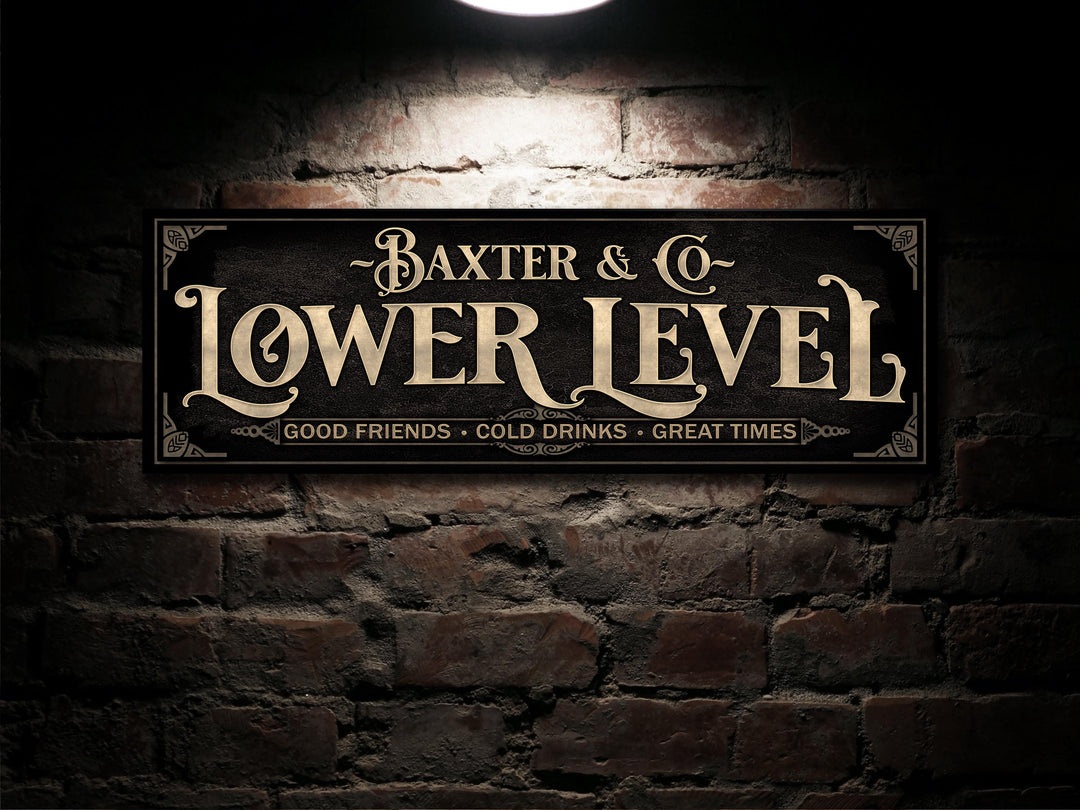 Personalized Lower Level Sign with Family Name | Earthtone Lower Level Sign | Customized Family Lower Level Sign | Custom Lower Level Bar