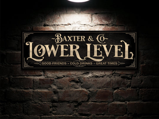 Personalized Lower Level Sign with Family Name | Earthtone Lower Level Sign | Customized Family Lower Level Sign | Custom Lower Level Bar