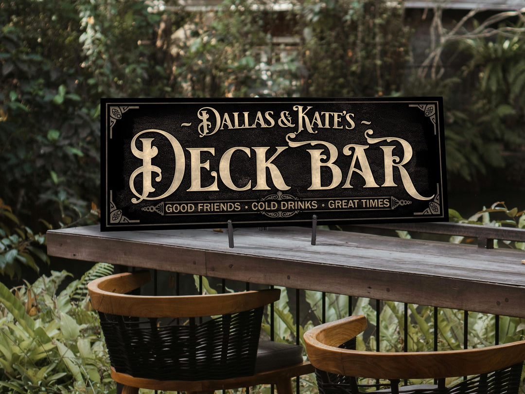 Personalized Deck Bar Sign with Family Name | Earthtone Deck Patio Bar Sign | Customized Family Outside Bar Sign | Custom Deck Bar SIgn