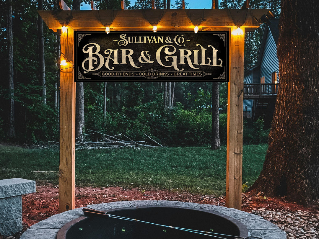 Personalized Bar & Grill Sign with Family Name | Earthtone Bar and Grill Sign | Customized Family Bar and Grill Sign | Custom BBQ SIgn
