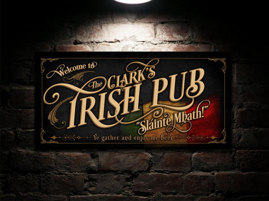 Irish Pub Sign Personalized, Irish Bar Wall Decor, Personalized Irish Bar Sign, Vintage Irish Bar Sign, Irish Flag Pub Sign