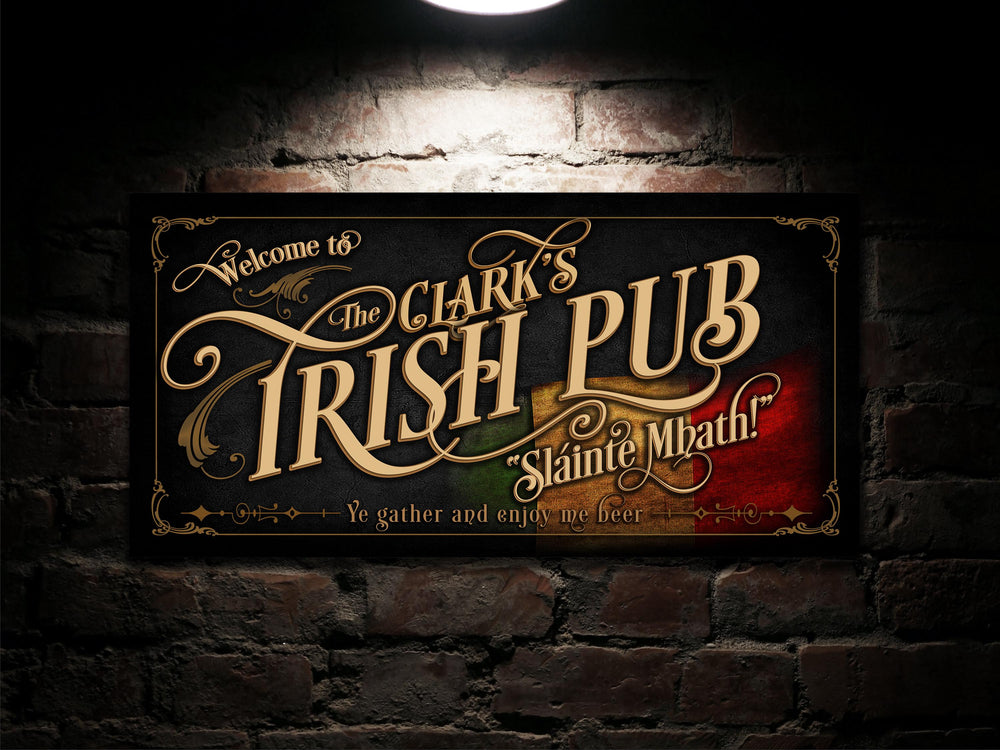 40" x 20" Canvas, Irish Pub Sign Personalized, Irish Bar Wall Decor, Personalized Irish Bar Sign, Vintage Irish Bar Sign, Irish Flag Sign