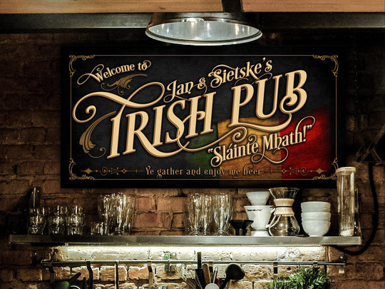 Irish Pub Sign Personalized, Irish Bar Wall Decor, Personalized Irish Bar Sign, Vintage Irish Bar Sign, Irish Flag Pub Sign