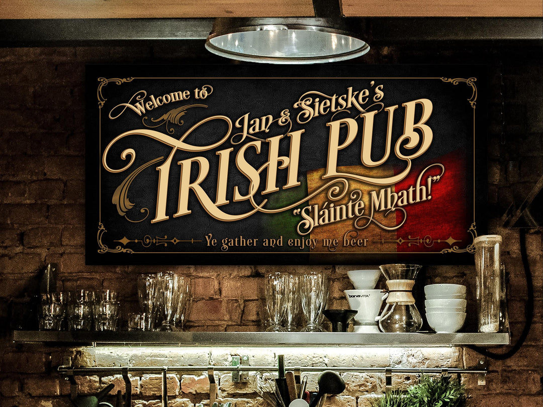 40" x 20" Canvas, Irish Pub Sign Personalized, Irish Bar Wall Decor, Personalized Irish Bar Sign, Vintage Irish Bar Sign, Irish Flag Sign