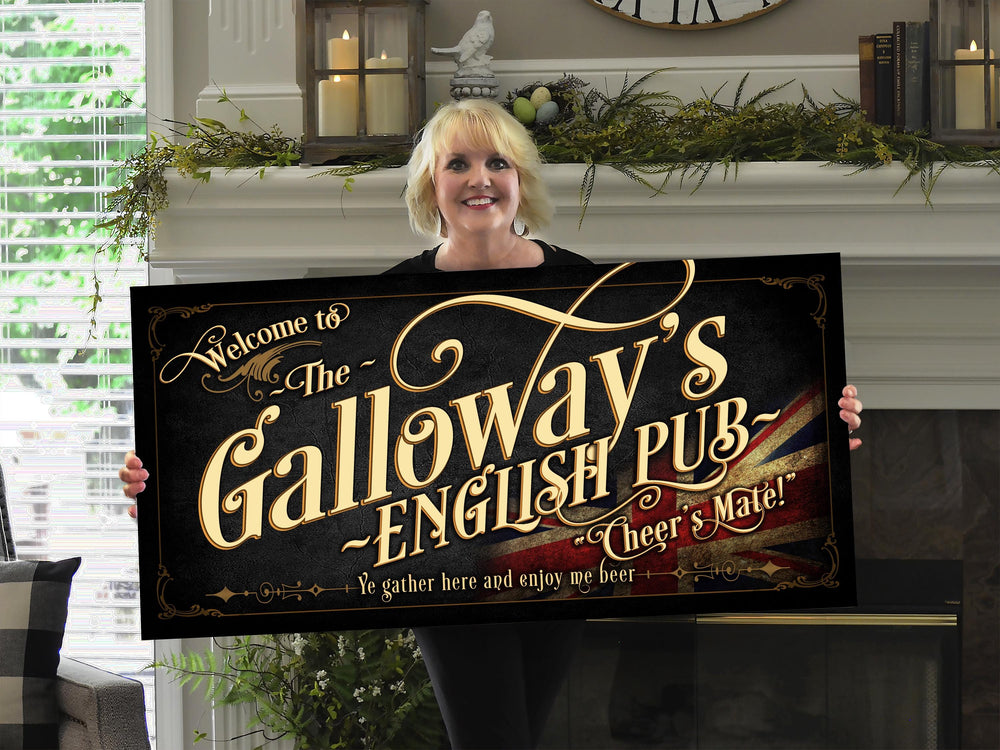 40" x 20" Canvas, Vintage English Pub Sign, Bar Wall Decor, Personalized English Pub Sign, Vintage Bar Signage, Free International Shipping