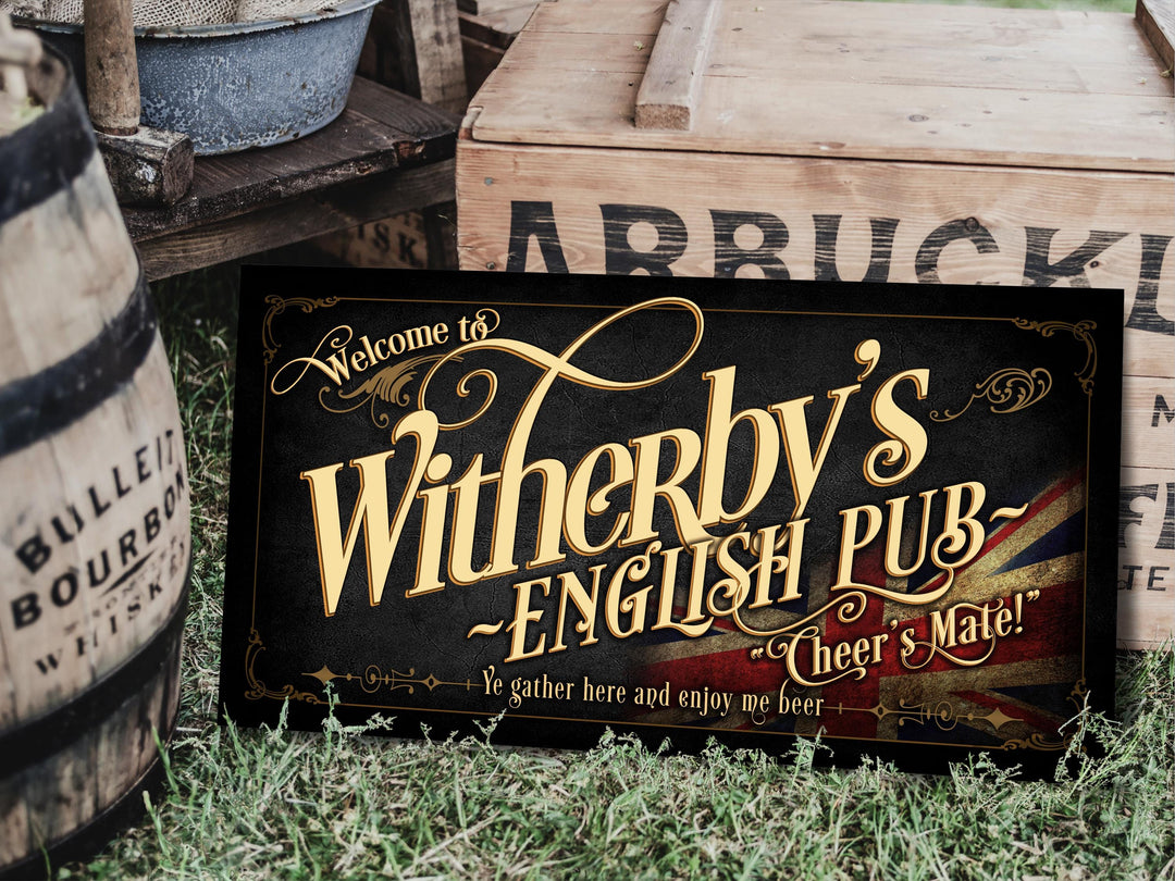 40" x 20" Canvas, Vintage English Pub Sign, Bar Wall Decor, Personalized English Pub Sign, Vintage Bar Signage, Free International Shipping