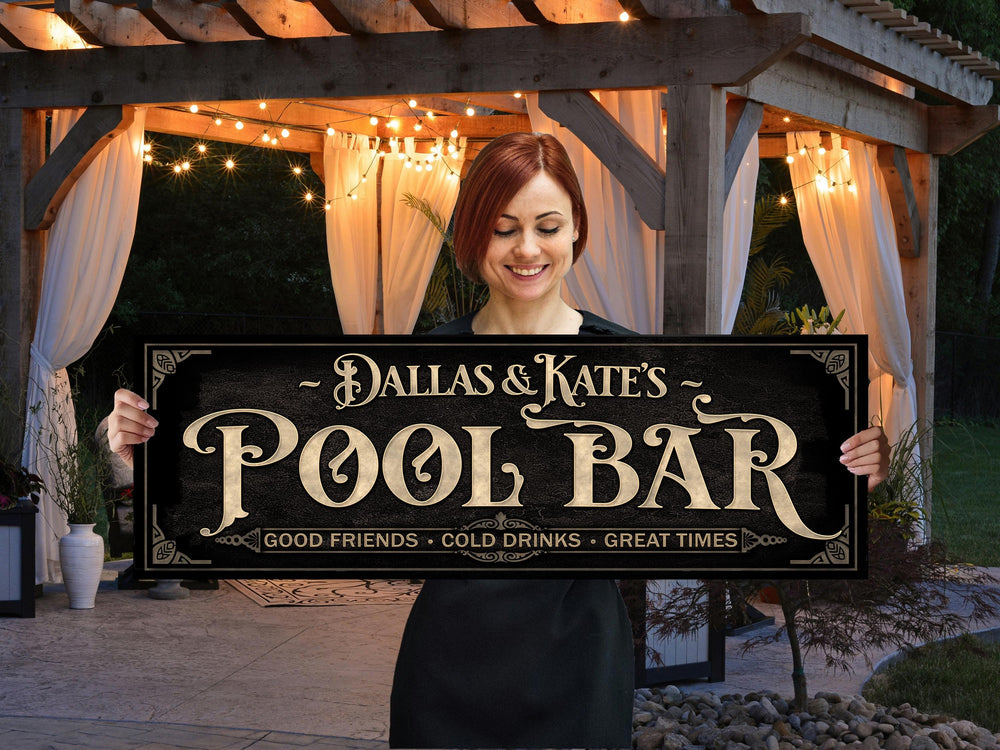 Personalized Pool Bar Sign with Family Name | Earthtone Pool Bar Sign | Customized Family Pool Bar Sign | Light Vintage Taupe